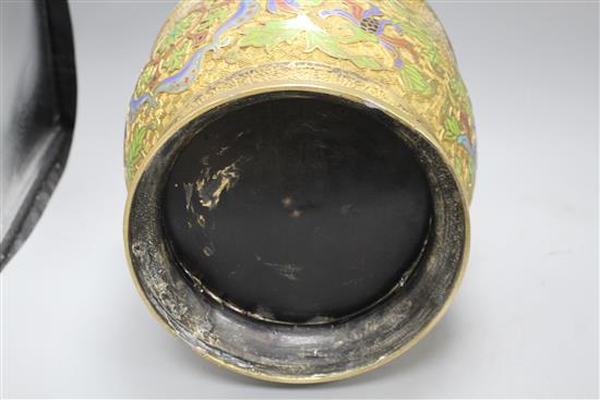 A Chinese champleve enamelled gilt metal jardiniere, height 26cm, diameter 26cm